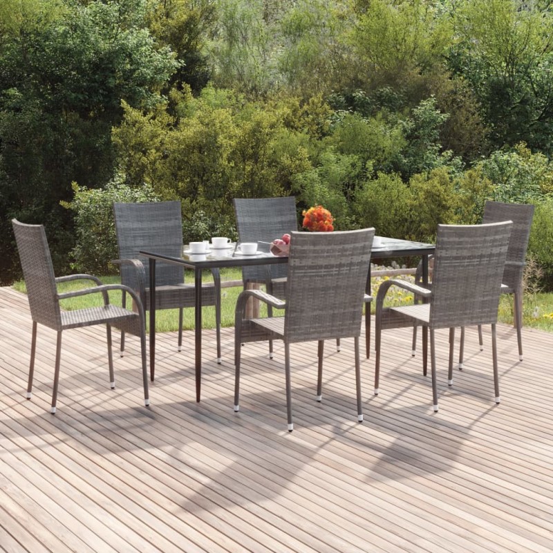 vidaXL Juego de comedor de jardín 7 piezas ratán sintético gris vidaXL Juego de comedor de jardín 7 piezas ratán sintético gris