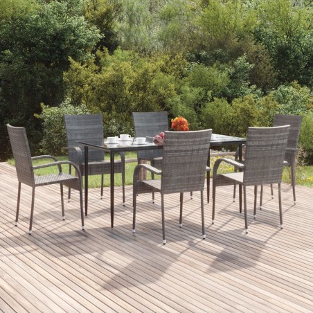 vidaXL Juego de comedor de jardín 7 piezas ratán sintético gris