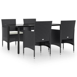 vidaXL Juego de comedor de jardín 5 piezas con cojines negro