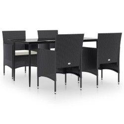 vidaXL Juego de comedor de jardín 5 piezas con cojines negro