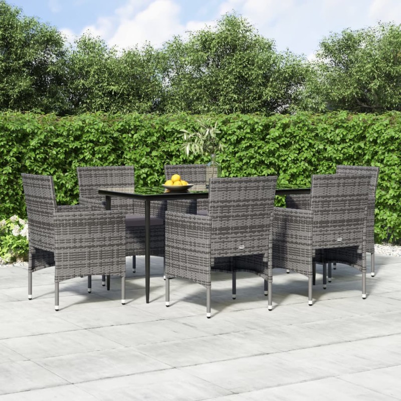 vidaXL Juego de comedor de jardín 7 piezas con cojines gris y negro vidaXL Juego de comedor de jardín 7 piezas con cojines gris y negro