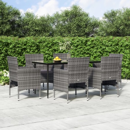 vidaXL Juego de comedor de jardín 7 piezas con cojines gris y negro