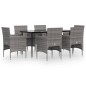 vidaXL Juego de comedor de jardín 7 piezas con cojines gris y negro vidaXL Juego de comedor de jardín 7 piezas con cojines gris y negro