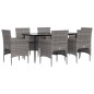 vidaXL Juego de comedor de jardín 7 piezas con cojines gris y negro vidaXL Juego de comedor de jardín 7 piezas con cojines gris y negro