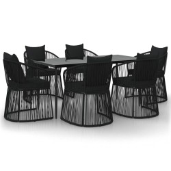 vidaXL Juego de comedor de jardín 7 piezas con cojines ratán PVC negro