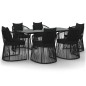 vidaXL Juego de comedor de jardín 7 piezas con cojines ratán PVC negro vidaXL Juego de comedor de jardín 7 piezas con cojines ratán PVC negro