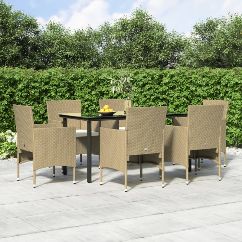 vidaXL Juego de comedor de jardín 7 piezas con cojines beige y negro vidaXL Juego de comedor de jardín 7 piezas con cojines beige y negro