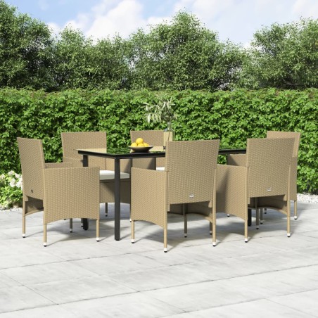 vidaXL Juego de comedor de jardín 7 piezas con cojines beige y negro
