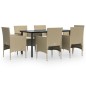 vidaXL Juego de comedor de jardín 7 piezas con cojines beige y negro vidaXL Juego de comedor de jardín 7 piezas con cojines beige y negro