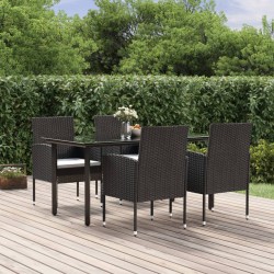 vidaXL Set de muebles jardín 5 pzas con cojines ratán sintético negro