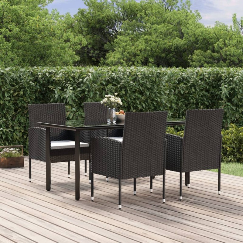 vidaXL Set de muebles jardín 5 pzas con cojines ratán sintético negro vidaXL Set de muebles jardín 5 pzas con cojines ratán sintético negro