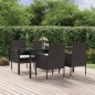 vidaXL Set de muebles jardín 5 pzas con cojines ratán sintético negro vidaXL Set de muebles jardín 5 pzas con cojines ratán sintético negro