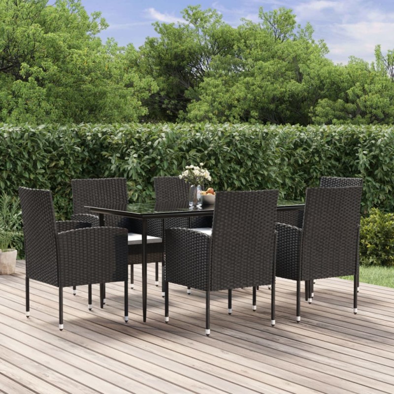 vidaXL Set de comedor de jardín 7 pzas y cojines ratán sintético negro vidaXL Set de comedor de jardín 7 pzas y cojines ratán sintético negro