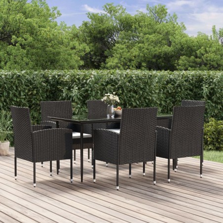 vidaXL Set de comedor de jardín 7 pzas y cojines ratán sintético negro