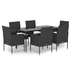 vidaXL Set de comedor de jardín 7 pzas y cojines ratán sintético negro