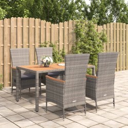 vidaXL Set comedor de jardín 5 piezas con cojines ratán sintético gris