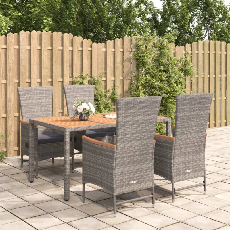 vidaXL Set comedor de jardín 5 piezas con cojines ratán sintético gris vidaXL Set comedor de jardín 5 piezas con cojines ratán sintético gris