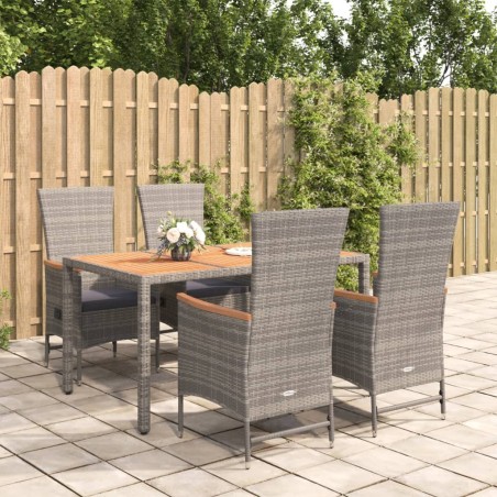 vidaXL Set comedor de jardín 5 piezas con cojines ratán sintético gris