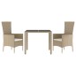vidaXL Set comedor de jardín 3 pzas con cojines ratán sintético beige