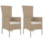 vidaXL Set comedor de jardín 3 pzas con cojines ratán sintético beige