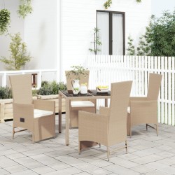 vidaXL Set comedor de jardín 5 pzas con cojines ratán sintético beige