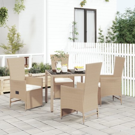 vidaXL Set comedor de jardín 5 pzas con cojines ratán sintético beige
