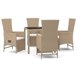 vidaXL Set comedor de jardín 5 pzas con cojines ratán sintético beige