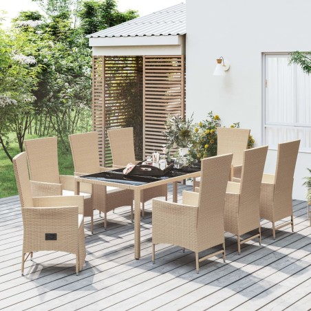 vidaXL Set comedor de jardín 9 pzas con cojines ratán sintético beige