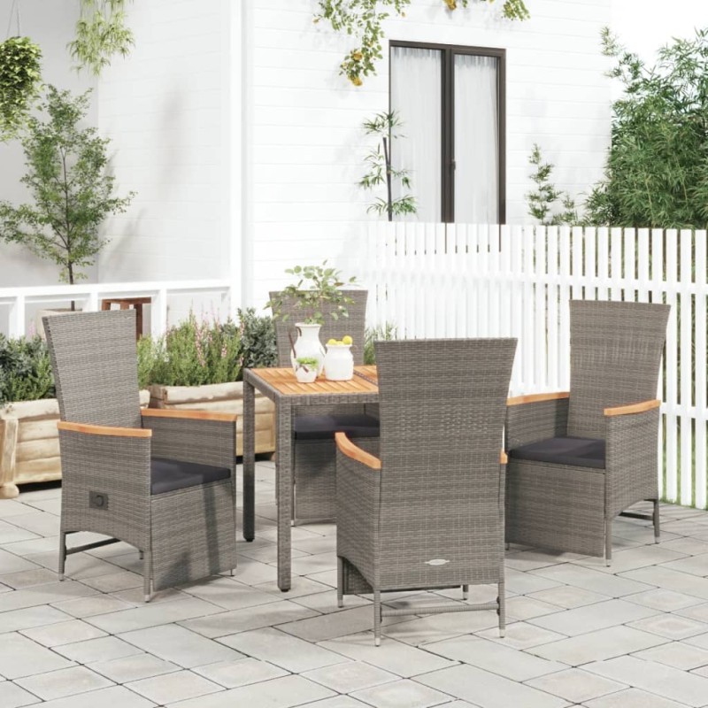 vidaXL Set comedor de jardín 5 piezas con cojines ratán sintético gris vidaXL Set comedor de jardín 5 piezas con cojines ratán sintético gris