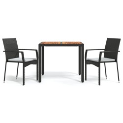 vidaXL Set comedor de jardín 3 pzas con cojines ratán sintético negro