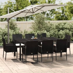 vidaXL Set de comedor de jardín 9 pzas y cojines ratán sintético negro