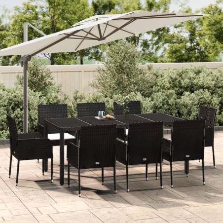 vidaXL Set de comedor de jardín 9 pzas y cojines ratán sintético negro