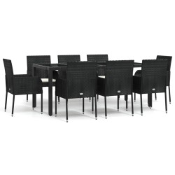 vidaXL Set de comedor de jardín 9 pzas y cojines ratán sintético negro