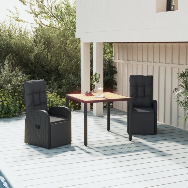 vidaXL Juego comedor jardín 3 pzas madera acacia ratán sintético negro vidaXL Juego comedor jardín 3 pzas madera acacia ratán sintético negro