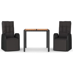vidaXL Juego comedor jardín 3 pzas madera acacia ratán sintético negro