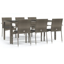 vidaXL Set comedor jardín 7 pzas y cojines ratán sintético gris