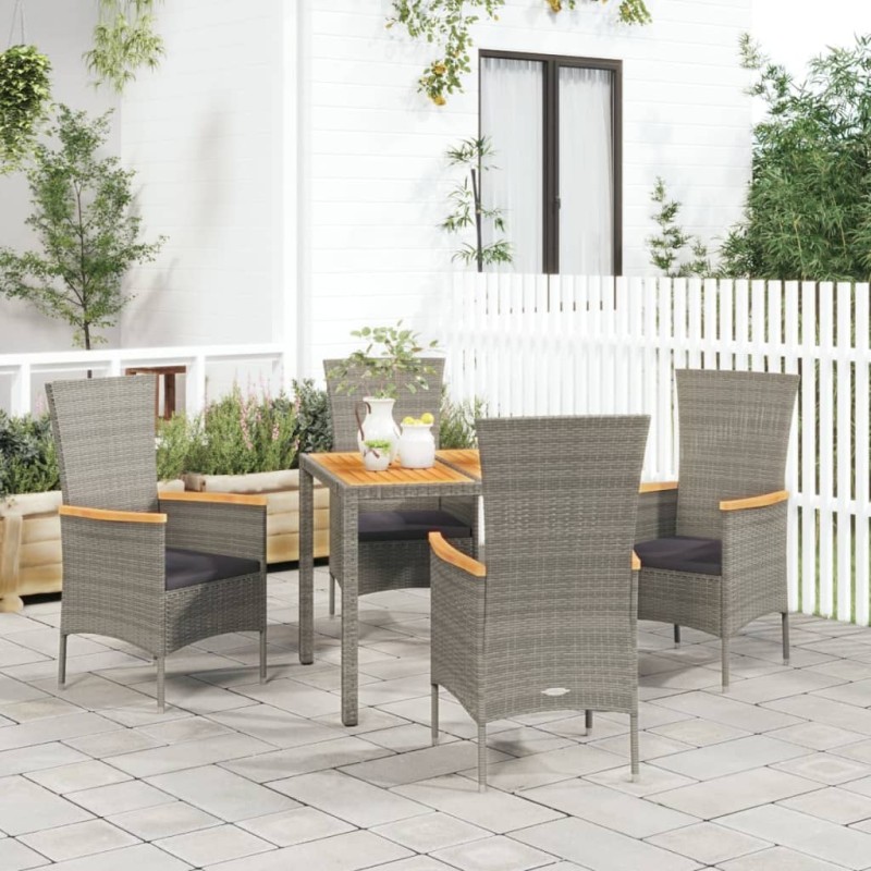 vidaXL Set comedor de jardín 5 piezas con cojines ratán sintético gris vidaXL Set comedor de jardín 5 piezas con cojines ratán sintético gris