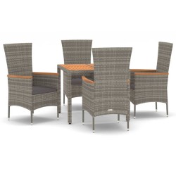 vidaXL Set comedor de jardín 5 piezas con cojines ratán sintético gris