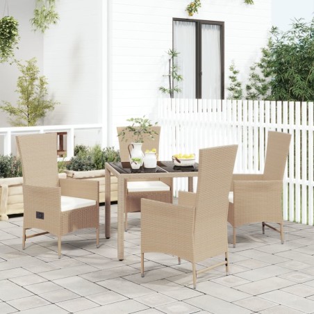 vidaXL Set comedor de jardín 5 pzas con cojines ratán sintético beige