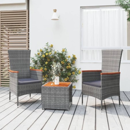 vidaXL Juego muebles jardín 3 pzas madera acacia ratán sintético gris