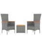 vidaXL Juego muebles jardín 3 pzas madera acacia ratán sintético gris