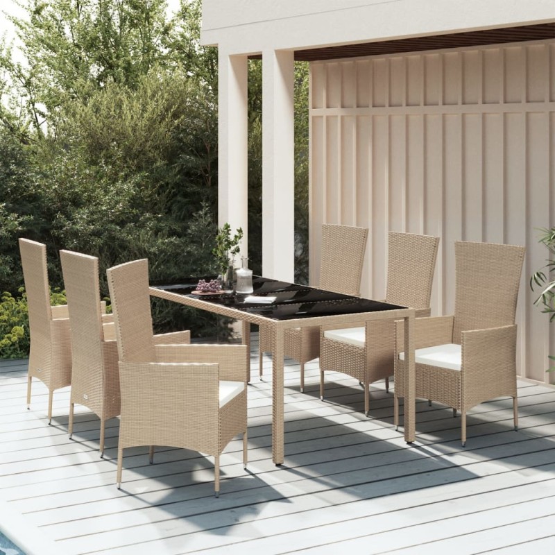 vidaXL Set comedor de jardín 7 pzas con cojines ratán sintético beige