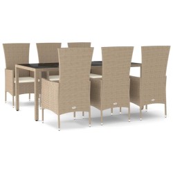 vidaXL Set comedor de jardín 7 pzas con cojines ratán sintético beige