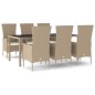 vidaXL Set comedor de jardín 7 pzas con cojines ratán sintético beige