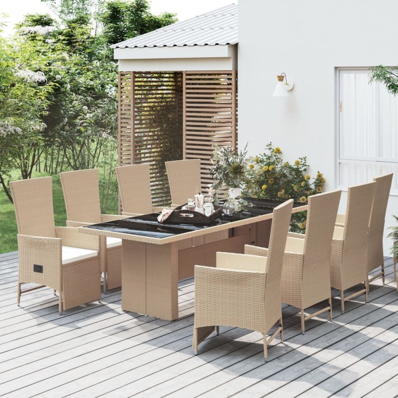 vidaXL Set comedor de jardín 9 pzas con cojines ratán sintético beige vidaXL Set comedor de jardín 9 pzas con cojines ratán sintético beige