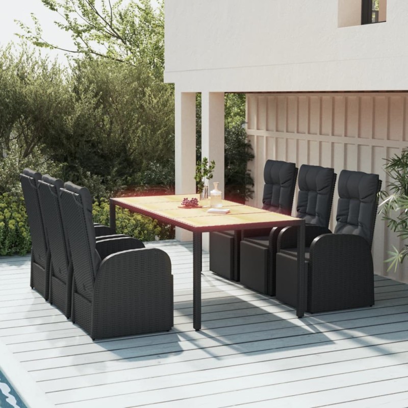 vidaXL Juego comedor jardín 7 pzas madera acacia ratán sintético negro vidaXL Juego comedor jardín 7 pzas madera acacia ratán sintético negro