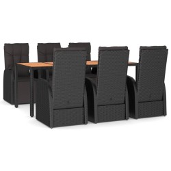 vidaXL Juego comedor jardín 7 pzas madera acacia ratán sintético negro