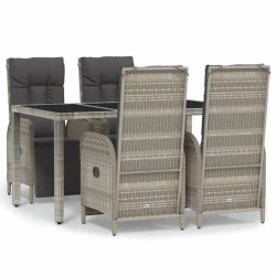 vidaXL Set comedor de jardín 5 piezas con cojines ratán sintético gris