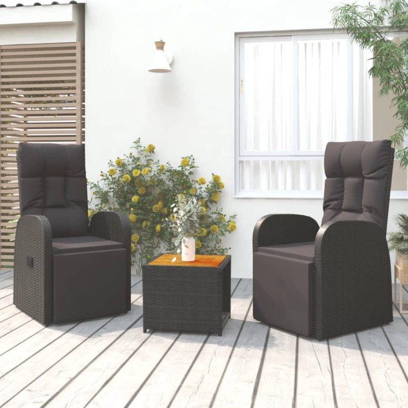 vidaXL Juego muebles jardín 3 pzas madera acacia ratán sintético negro vidaXL Juego muebles jardín 3 pzas madera acacia ratán sintético negro