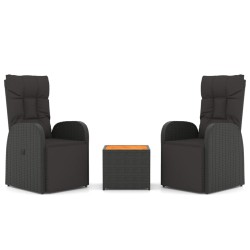 vidaXL Juego muebles jardín 3 pzas madera acacia ratán sintético negro